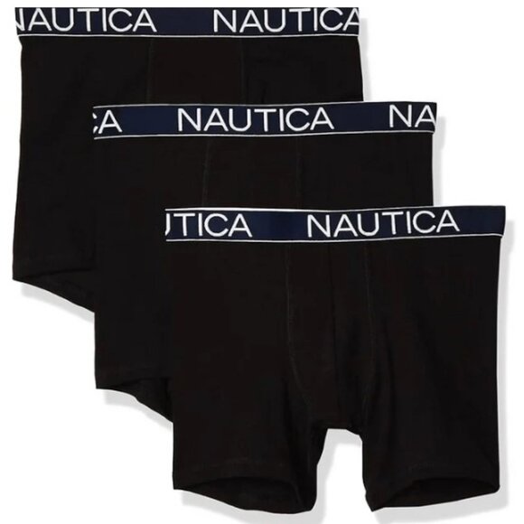 New in Box, Nautica Men's 3-Pack Cotton Stretch Boxer Brief, Black, Large U.S. - Picture 1 of 2